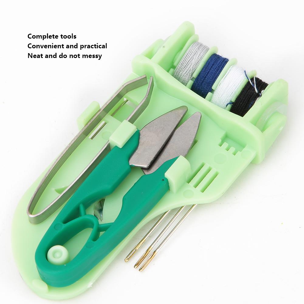 Exquisite and Portable Mini Macaron Color Plastic Sewing Tool Box Needle Scissors(Green)