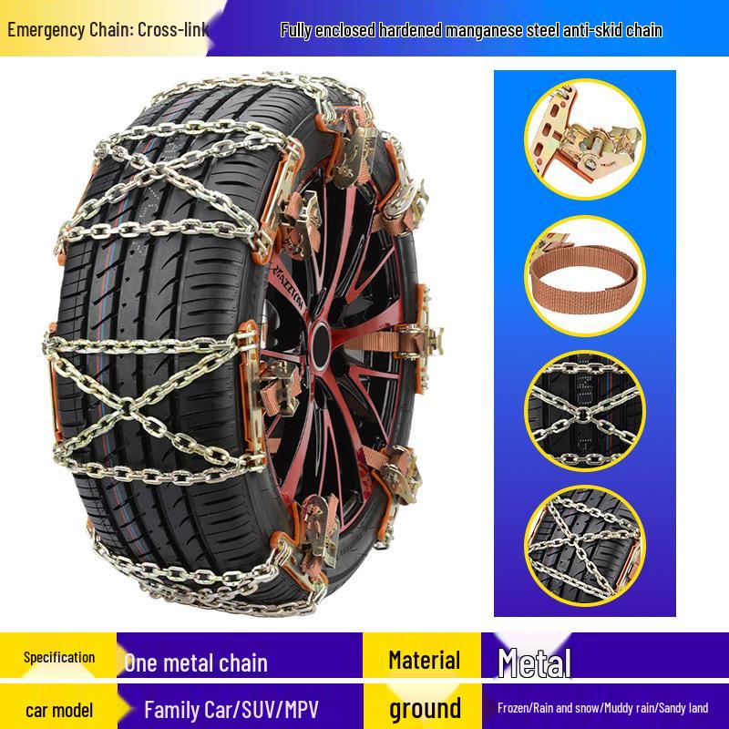 Universal Snow Tire Chains for Cross-Chain Use: SUV, Sedan, Off-Road, and Electric Cars