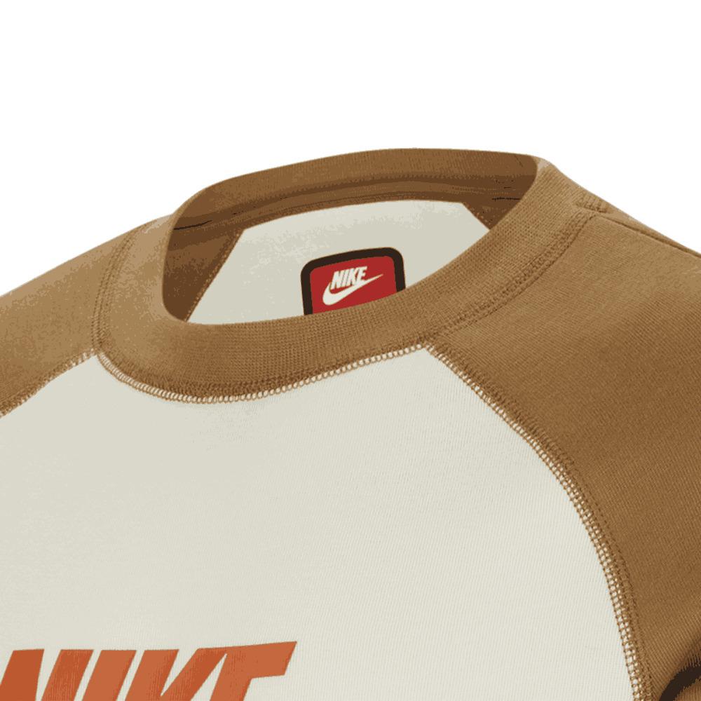 Nike Kids Outdoor Alphabet Color Block Crew Neck Casual Long Sleeve Sweatshirt Kids Tops Khaki FV3999-020