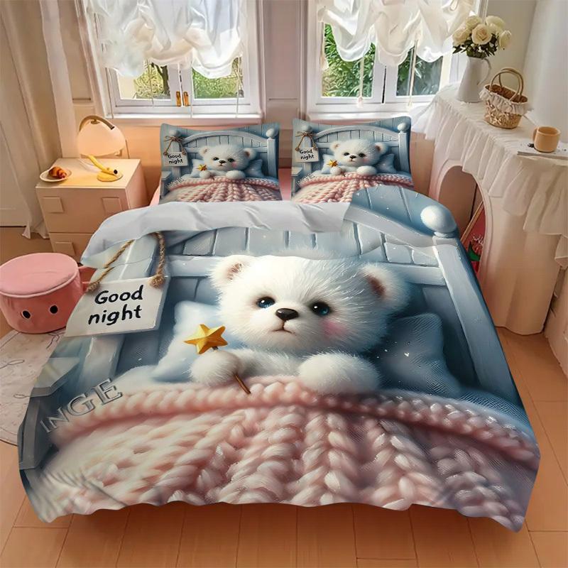 3pcs Anime Cartoon Teddy Bear Bedding Set - Includes One Quilt Cover and Two Pillowcases (No Core) - Perfect for Bedroom and Guest Room Deco