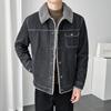New Winter Lamb Fleece Men's Thickened Jacket Denim Fleece Lapel Top Casual Trend Plus Size Jacket