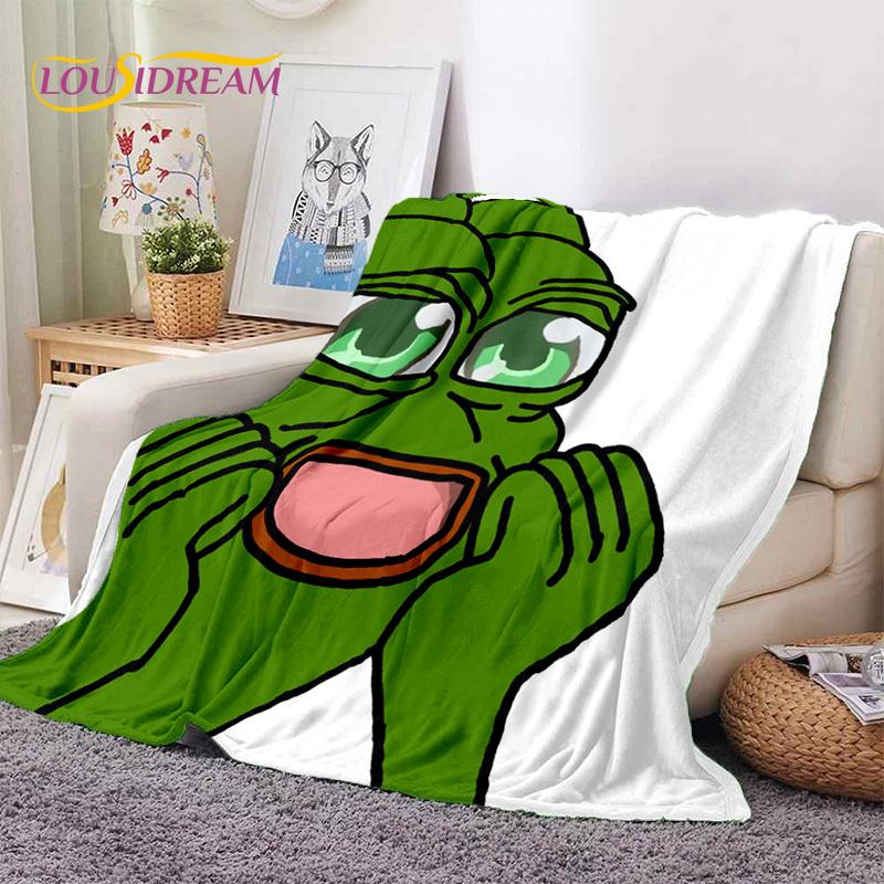 3D Cartoon Pepe Frosch Gesicht HD Weiche Flanelldecken, Überwurfdecke Bequeme Decke für Picknick Betten Sofa Haus Schlafzimmer Geschenke