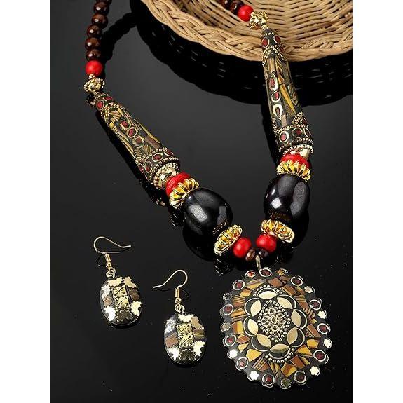 Fashion Latest Stylish Traditional Tibetan Pendant Necklace Jewellery Set for Women