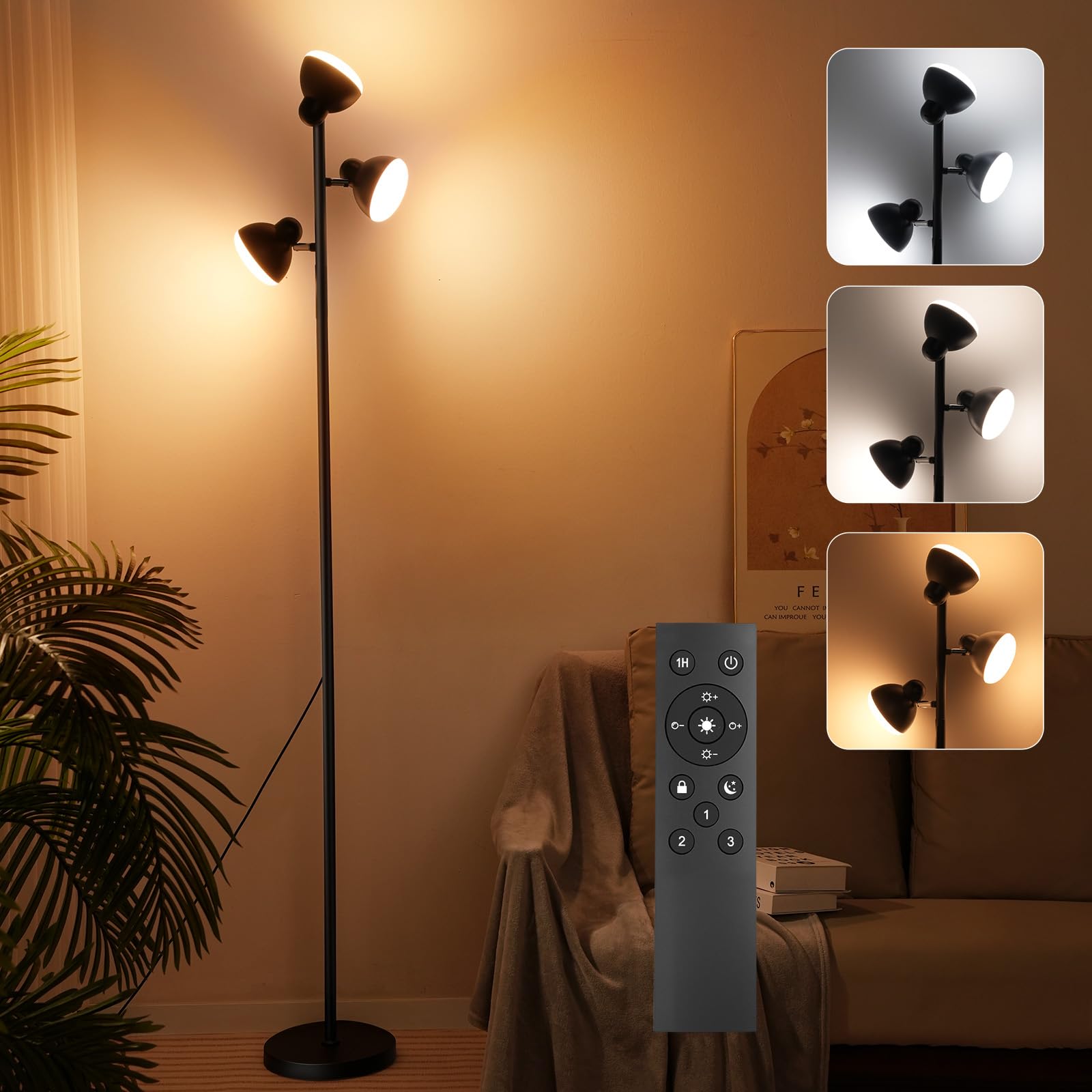 

[New for 2025] SHANHE Floor Lamp, Indirect Lighting, Stand, Stylish, 36W, 3-Light, Independent Light Source Control, Stepless Dimming and Color