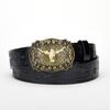 Men's Bull Head Western Leather Belt with Large Buckle
