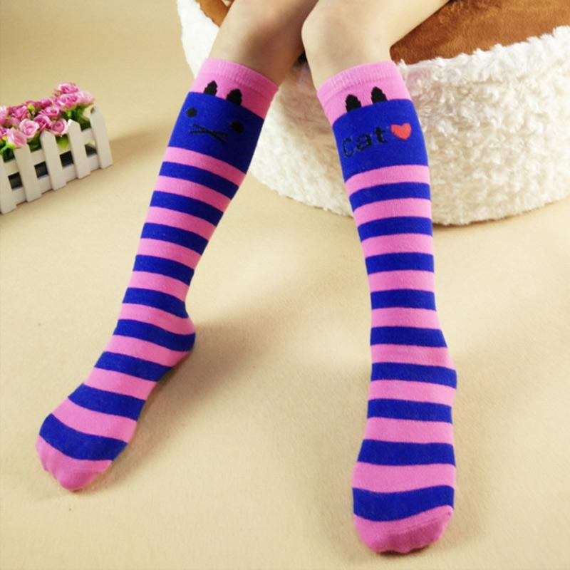Mädchen Kniestrümpfe Niedliche Katzenstreifen Elastisch Bequem Prinzessin Kinder Lange Schlauchsocken Für Alter 3-12 Jahre 3-12 Years One Size blue