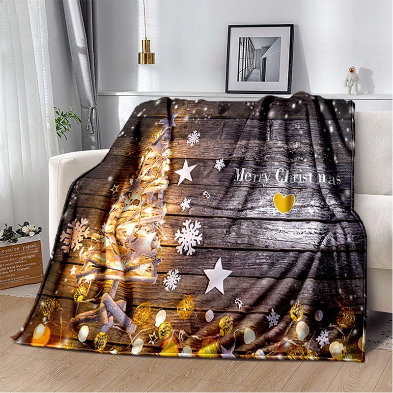 Cartoon Santa Claus Merry Christmas Tree Kid Gift  Soft Plush Blanket,Flannel Blanket Throw Blanket for Living Room Bedroom Sofa
