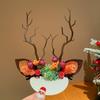 Plush Children Deer Antler Hair Clip Bowknot Christmas Hat Headabnd Lovely Elk Hair Clip  Girls