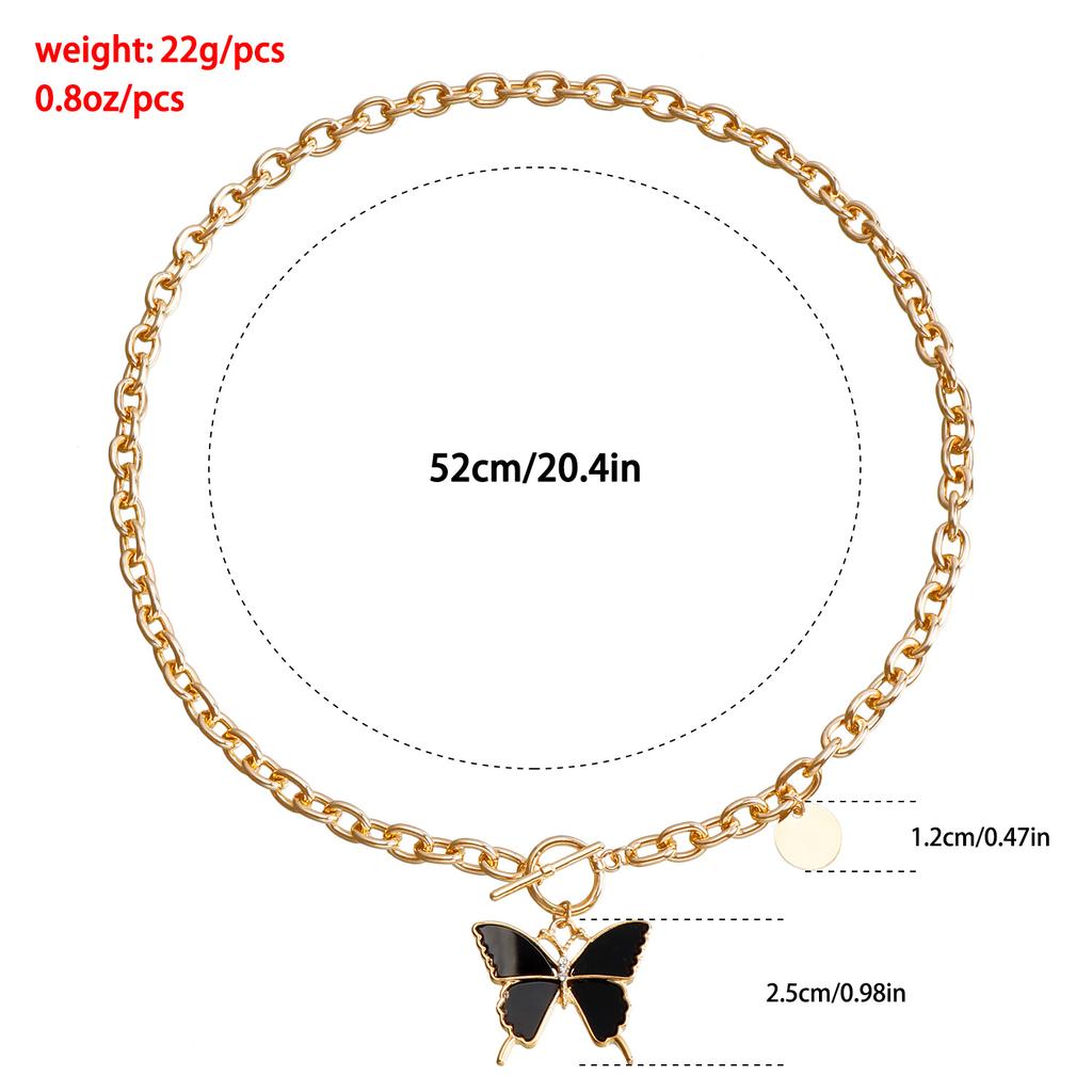 European and American Foreign Trade Jewelry, Simple Black Butterfly Imitation Fritillary Necklace, Temperament Metal Rough Aluminum Chain Sweater