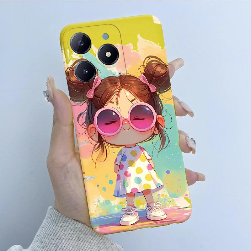 Para Realme C61 C63 Funda de Teléfono Diseño de Niña con Flores Silicona Suave TPU Carcasa Trasera para Realme Narzo N63 C 63 Fundas RealmeC61