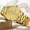Luxury Gold Engraved Watch for Men Stainless Steel Waterproof Business Quartz Wristwatch with Date, Ideal Gift for Father's Day & Anniversaries