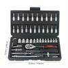 46pcs 1/4-Inch Car Repair Tool Kit - Socket Set with Ratchet & Torque Wrench Combo for Auto Repairing