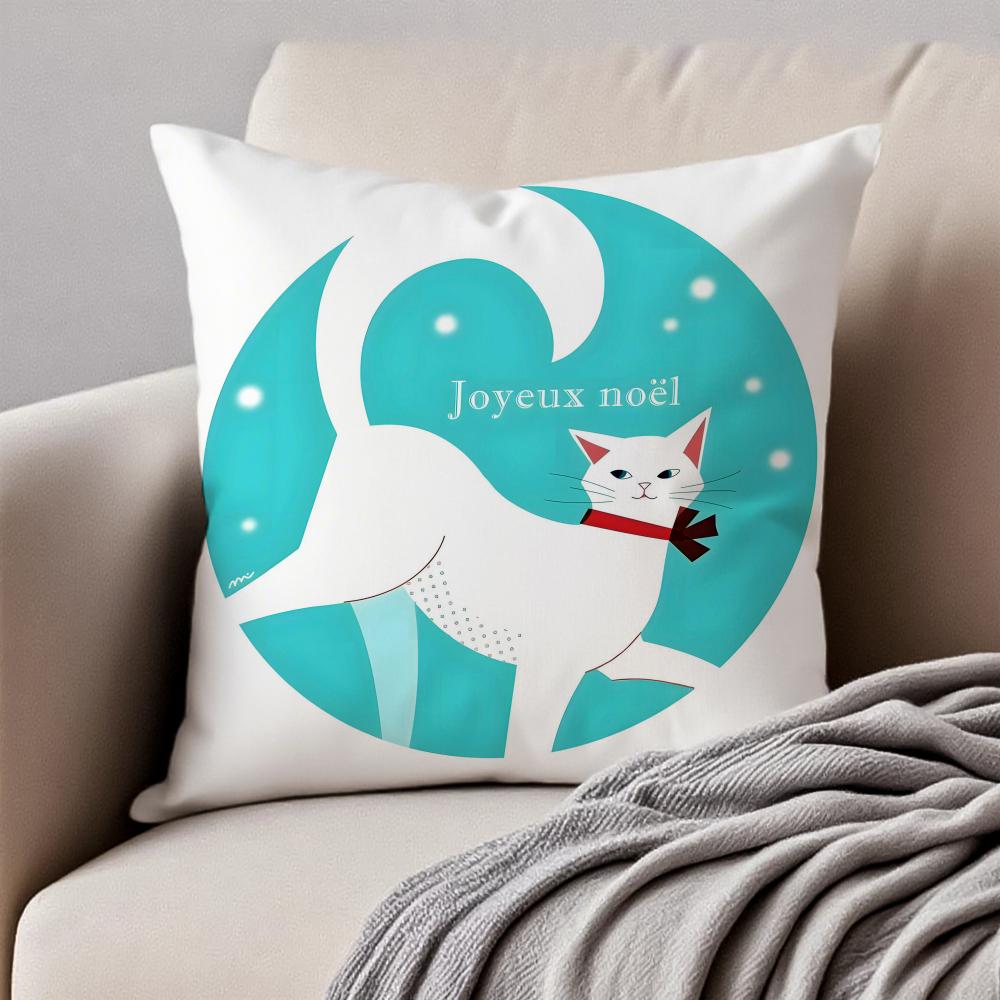 Minimalist Flat Style Illustration Cat Art Cushion Cover Pillowcase Antidustmite Invisible Zipper Short Plush Sofa Cushion