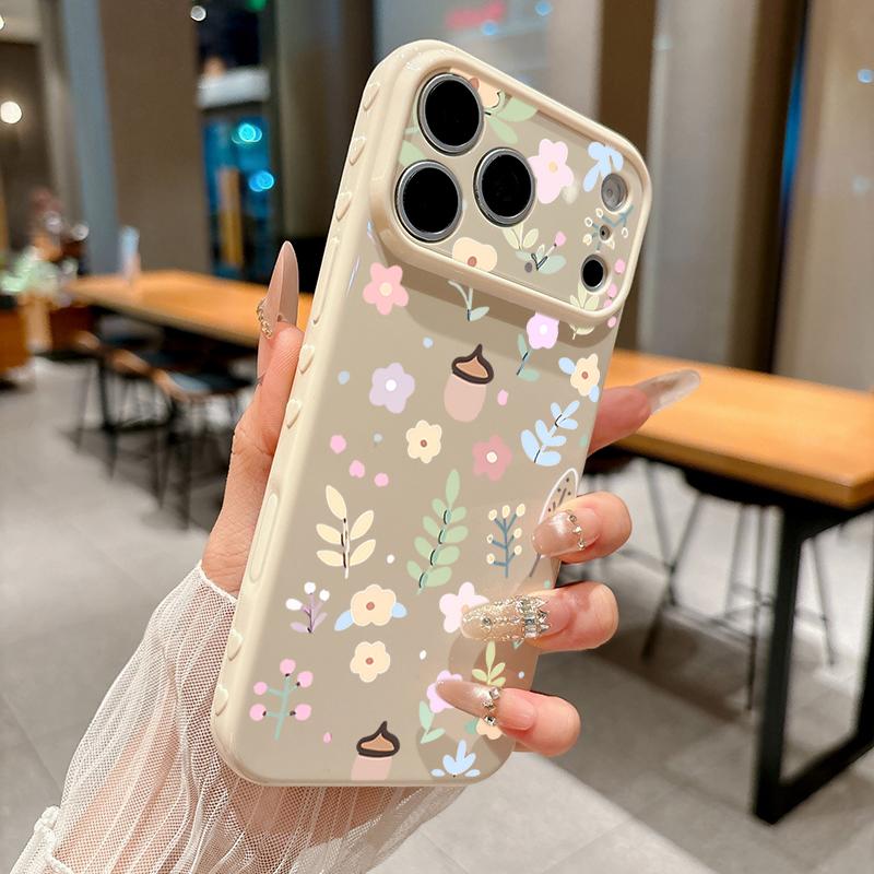 Custodia per Telefono Colorata Fiori Colore Caramella Cuore Morbido Rilievo Lato Per iPhone 11 12 13 14 15 16 17 Pro Max 14 Plus Copertura Antiurto