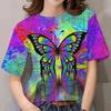 Summer Round Neck Butterfly Pattern 3D Print Top Fashionable Casual Short Sleeved Women's T-shirts