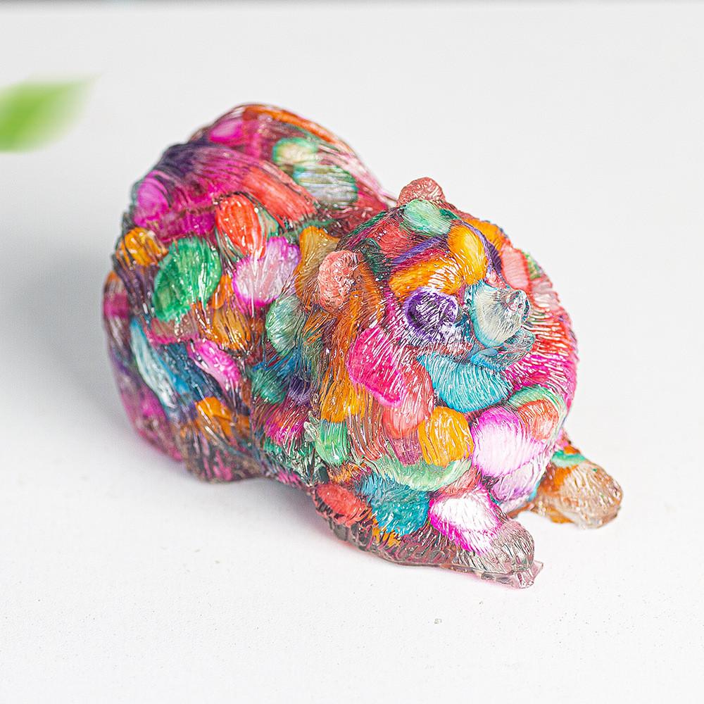 Resin Filled Water Crystal Dog Ornament With Semiprecious Stones For Office Decor And Collectors