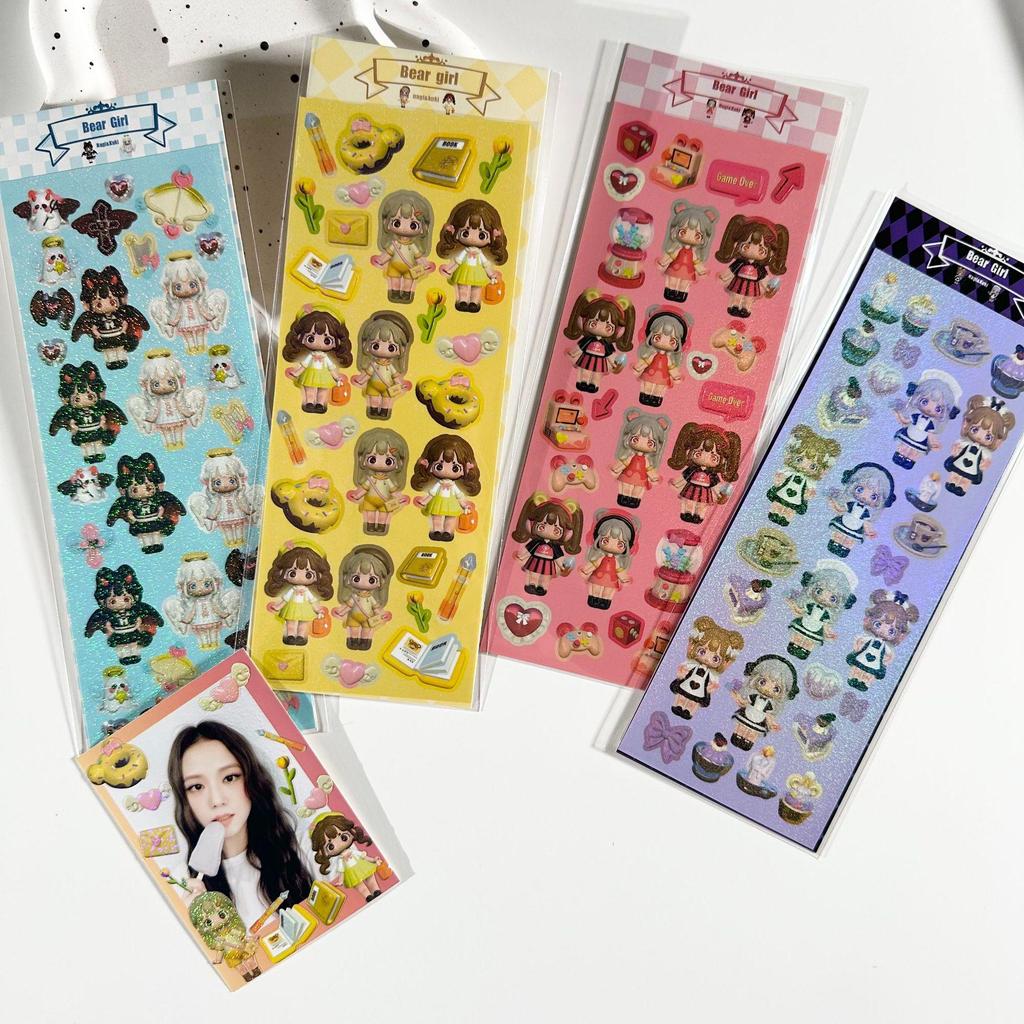 Coisini Korean-Style 3D Modeling Cute Little Girl Laser Stickers for Journals