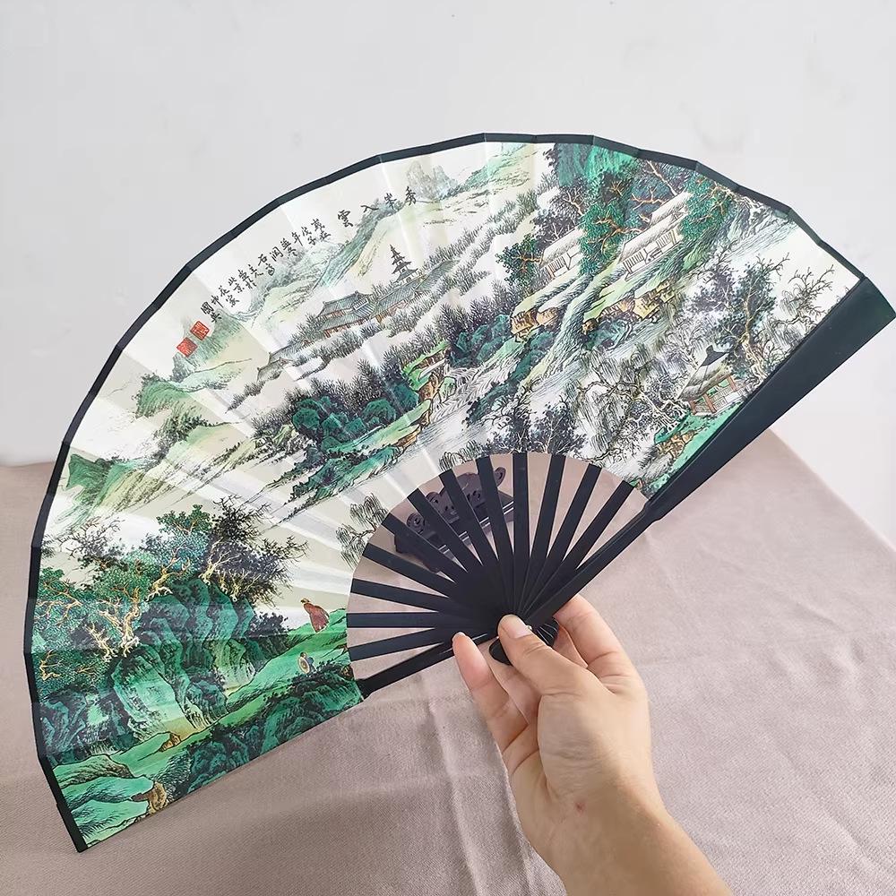 Ancient Style 8-Inch Folding Plastic Fan with Tassel for Men's Hanfu Dance