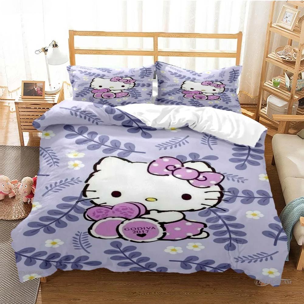 Hello Kitty Cartoon Cute Comforter Duvet Cover Bedding Sets Soft Quilt Cover Pillowcases Single/Double/Queen/King Size