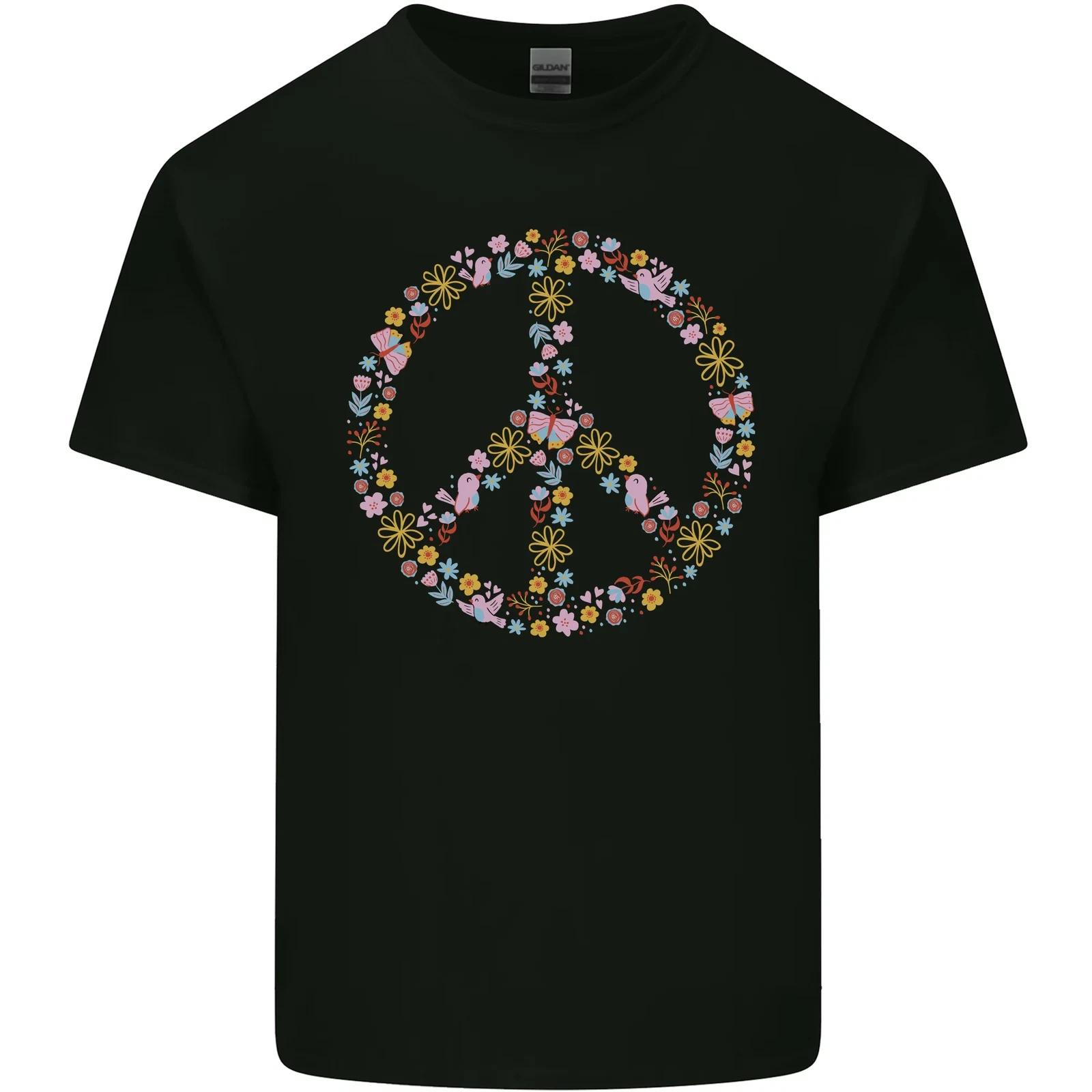 Floral Peace Symbol Hippie Love Kids T-Shirt Childrens S