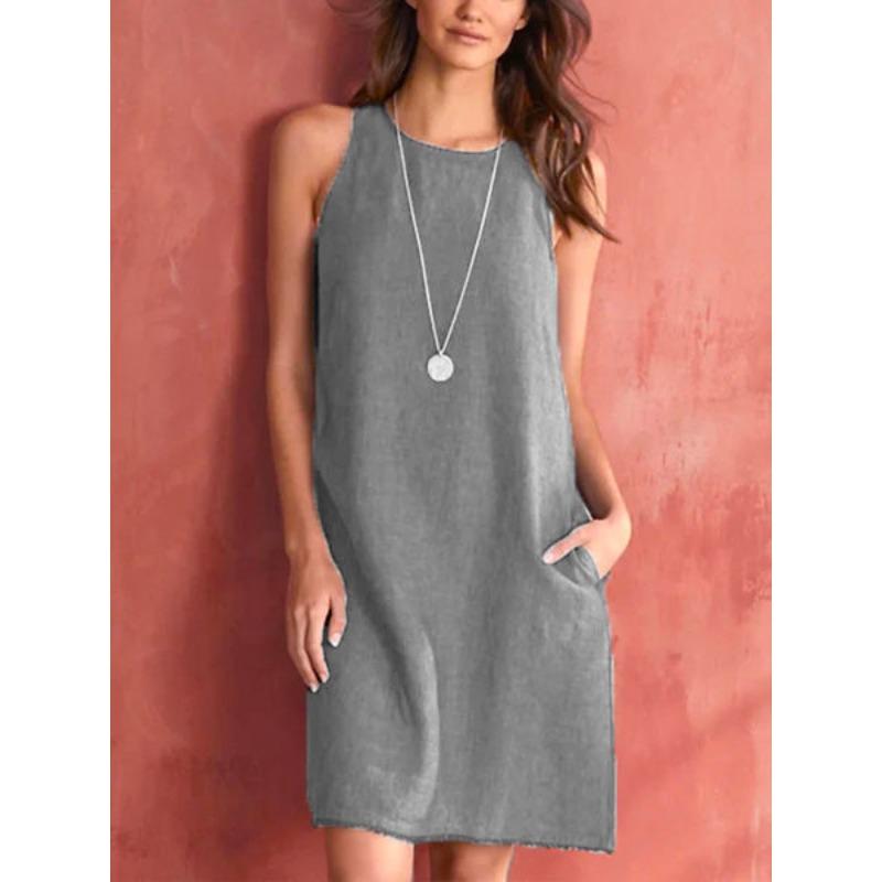 YYFS Dámská móda Léto Jaro Jednobarevný potisk Neformální šaty bez rukávů s výstřihem do O s volným pasem