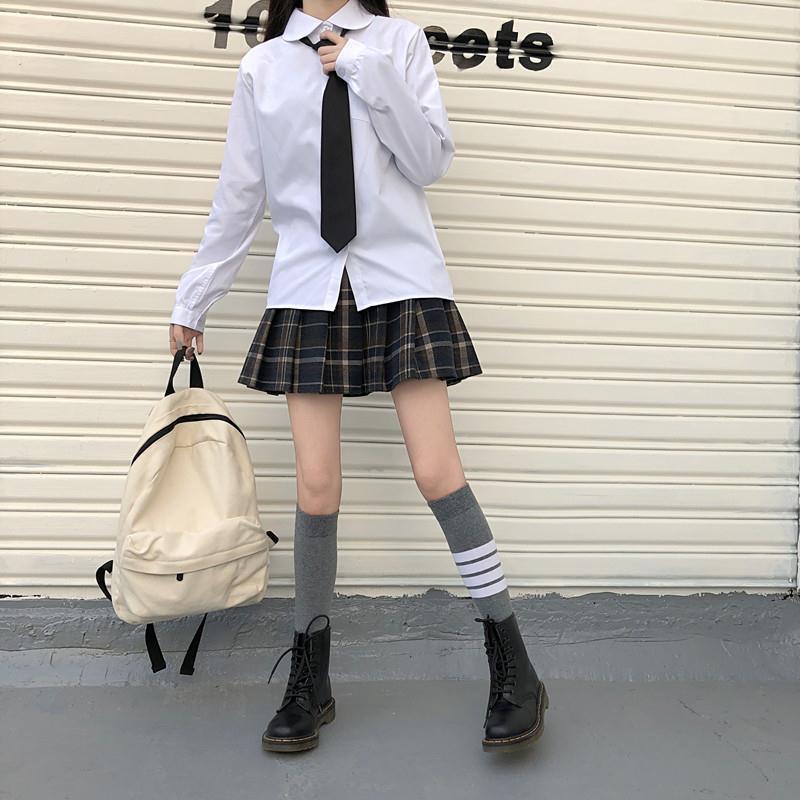 Korean Style Women's College Tie Shirt - Solid, Versatile, Long Sleeve, Loose Fit for Students, 2026 Trendy Fashion