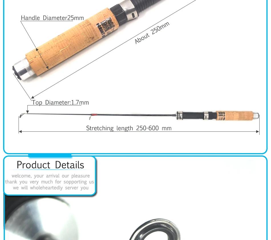 60cm H Action 2 Section Carbon Fiber Spinning Fishing Rod Shrimp Rods Ice Winter Fishing Pole Pros Accessories Kids River Tackle 260319
