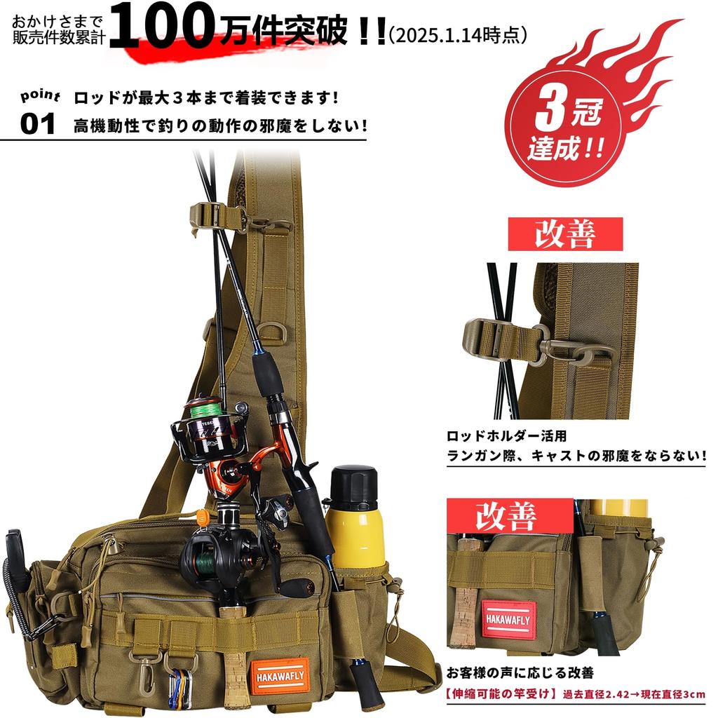 HAKAWAFLY 5-Way Fishing Bag with Two Rod Straps and Five Carabiners, Waterproof Fishing Tackle Bag, Multifunctional, Large Capacity, Run and Gun Bag