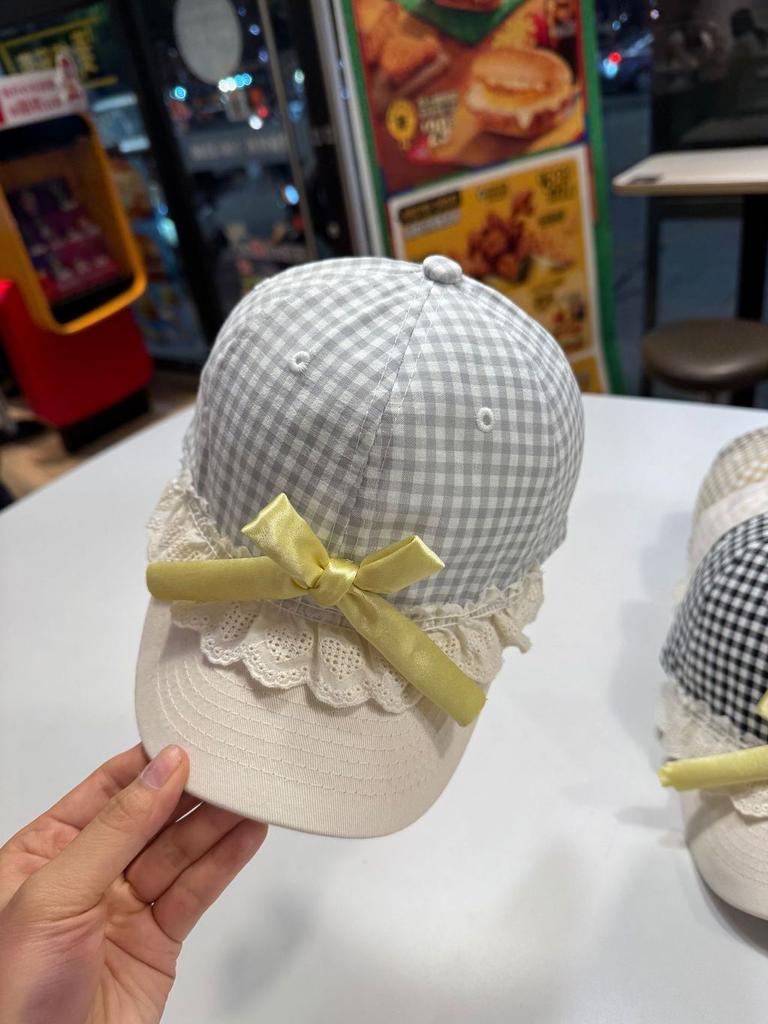 Style Lace Trim Gingham Baseball Cap With Wide Brim For Spring Summer Sun Protection