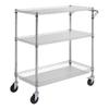 Kitchen Utility Cart, 3 Tiers, Wire Rolling Cart with 661LBS Capacity, Steel Service Cart On Wheels, Metal Storage Trolley with 80mm Basket Curved