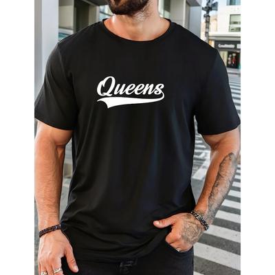 Men's Queens Pattern Summer Casual Crew Neck Short T-shirt