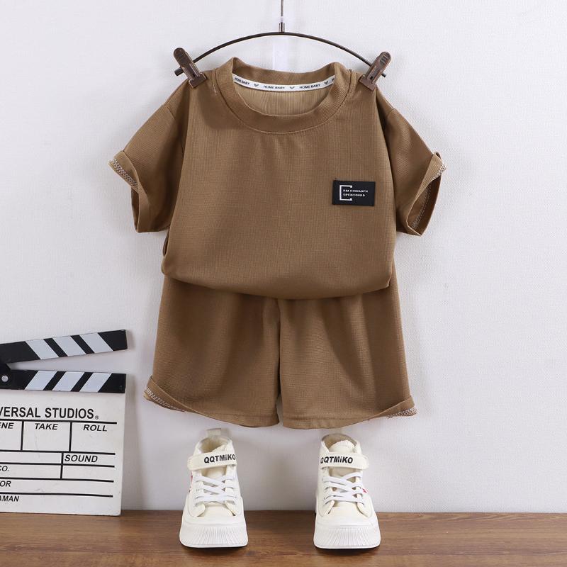 Set Maglietta a Maniche Corte e Pantaloncini per Bambini Texture a Nido d'Ape Sottile Estivo Casual per Ragazzi Ragazze Abbigliamento Quotidiano Uso Domestico Vita Elastica