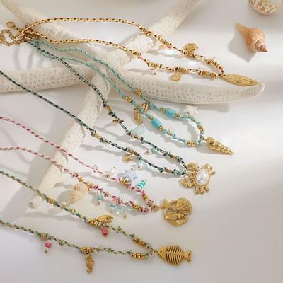 Bohemia Pendant Necklace Fish/Shell/ Starfish Stainless Steel Choker Necklace Colorful Rope Summer Styles Clavicle Chain