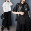 Dimanaf 2025 Plus Size New Summer Blouse Short Sleeve Vintage Printing Casual Women Loose Tops Buttons Shirts