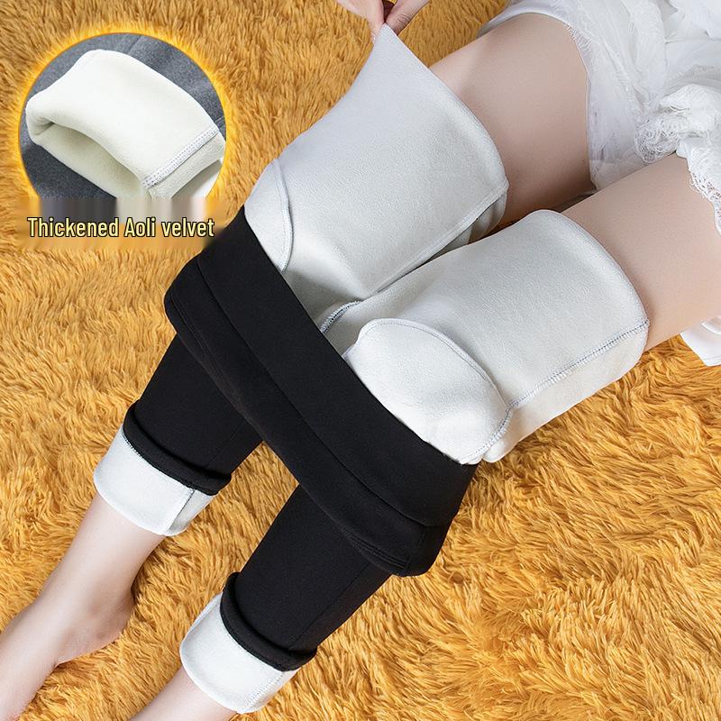 2025 Stylish Plus Size High Waist Elastic Velvet Cropped Skinny Pants - Autumn/Winter Collection
