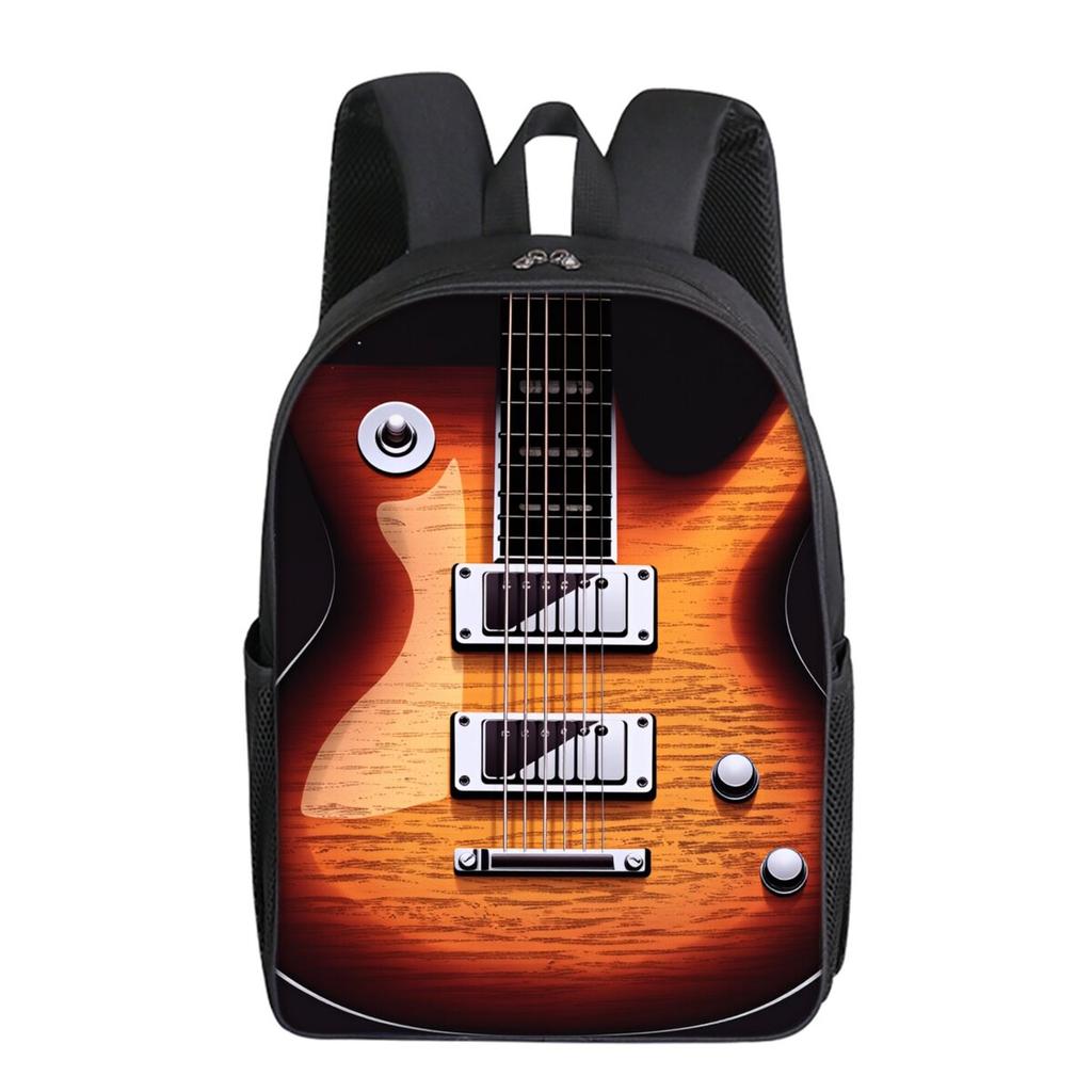 Guitar Printing Single Layer Backpack for Boy and Girls Best Gifts 2D Flat Cartoon School Bags for Children