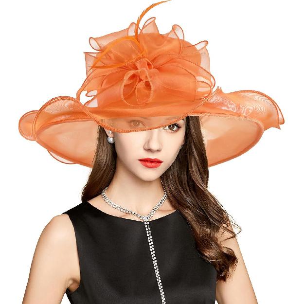 2026 Kentucky Derby Hat for Women Ladies, Organza Veil Feather Fascinator for Tea Party Church UV Protection Sun Hat