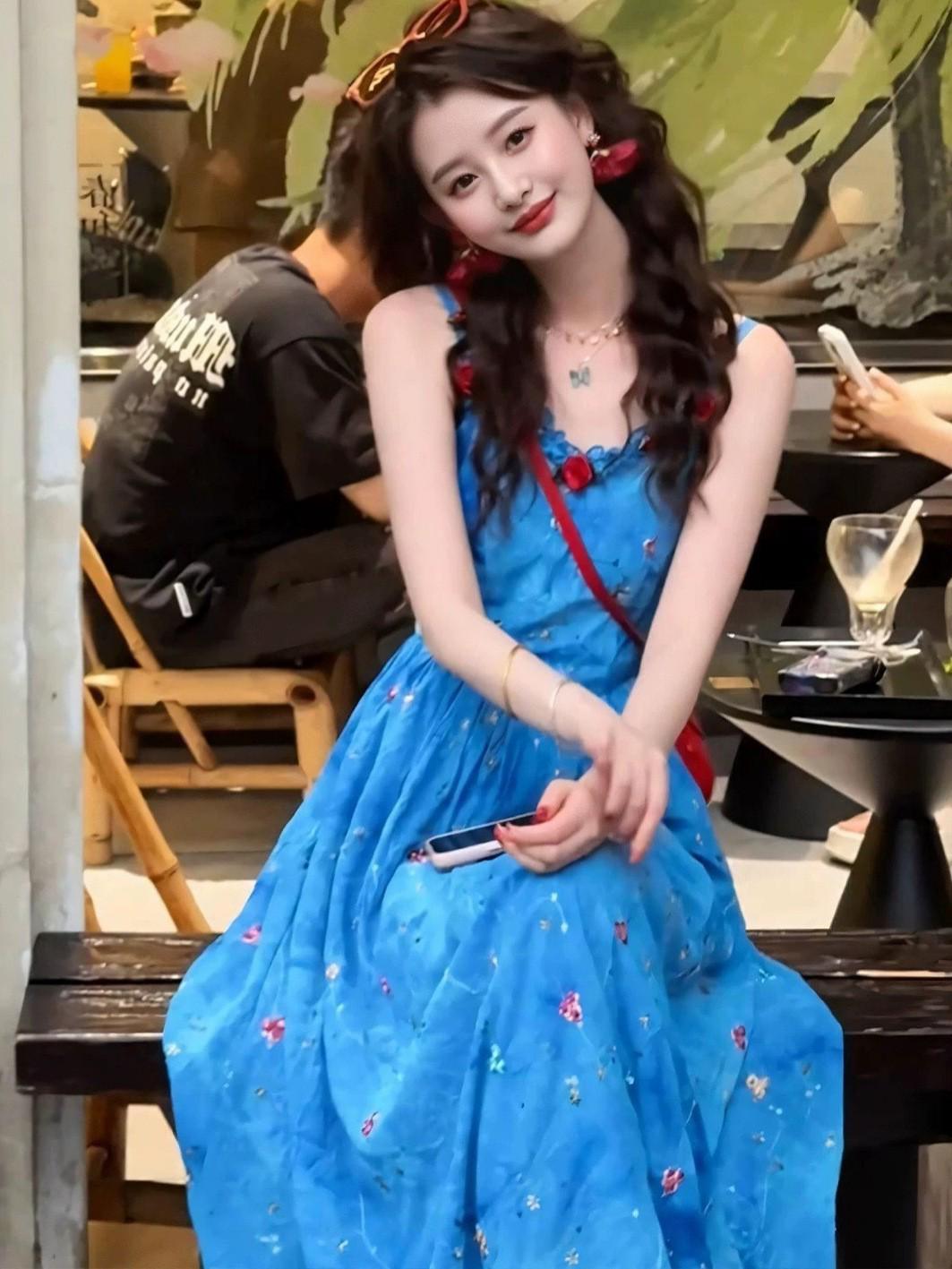 Dopamine Dress: Stunning 2026 Korean-Style Summer Skirt L синий