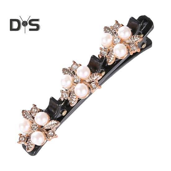 

Заколка для волос, заплетенная в косичку, двухслойная заколка для волос в форме цветка, заколка для волос с нескользящими зубцами, сверкающий блеск, аксессуар для волос A