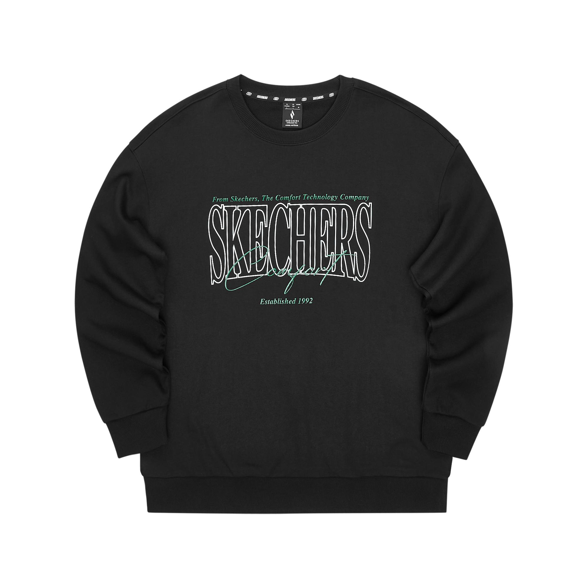 Skechers Round Neck Loose Vintage Pullover Letter Print Long Sleeve Sweatshirt Unisex sweatshirt Carbon-Black L324U059-0018 XS