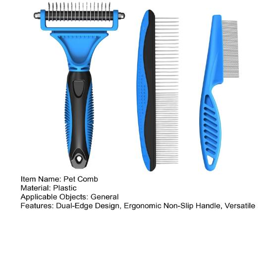 3Pcs/Set Pet Comb Set with Wide Edge, Pet Mat Remover Brush, Double-Sided Stainless Steel Undercoat Rake for Dogs And Cats Grooming