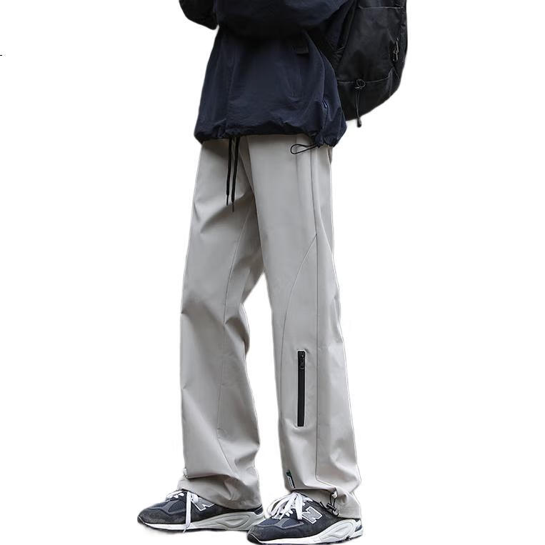 POUM Straight-Leg Hiking Pants for Men, Spring And Summer Style, Sports Windproof Loose Wide-Leg Cargo Pants K1407 Beige Gray XL