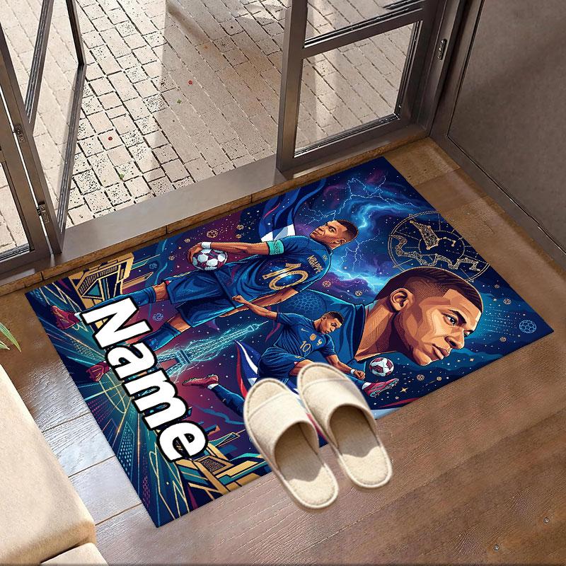 Custom Name Personalized Kylian Mbappe Print Carpet, Versatile Home Decor Rug, for Playroom, Apartment, Balcony, Entryway, Hallway Gift