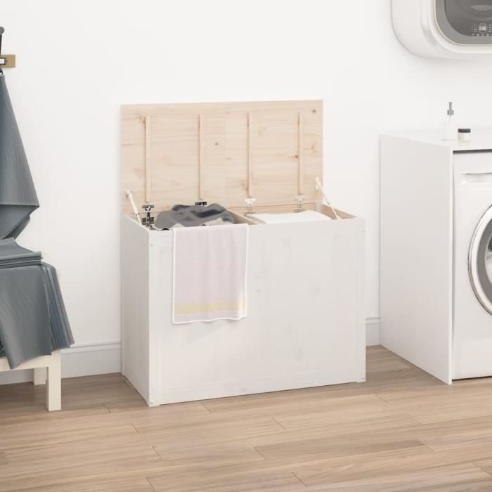 VidaXL Boîte à linge Blanc 88,5x44x66 cm Bois massif de pin 823570