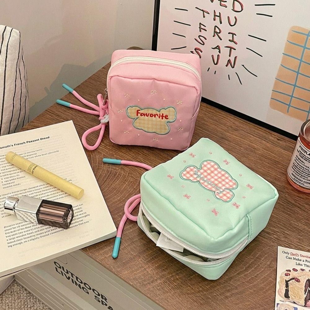 Mini Sanitary Napkins Storage Bag Embroidery with Lanyard Lipstick Storage Pouch Gift Large Capacity Feminine Period Pouch