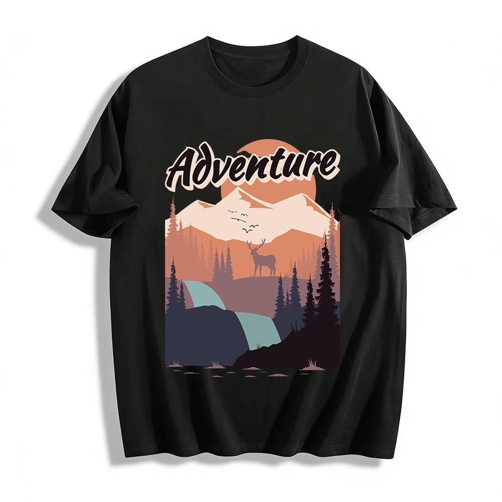 Adventure Mountain Forest Graphic Casual T-Shirt Pure cotton T-shirt XXS
