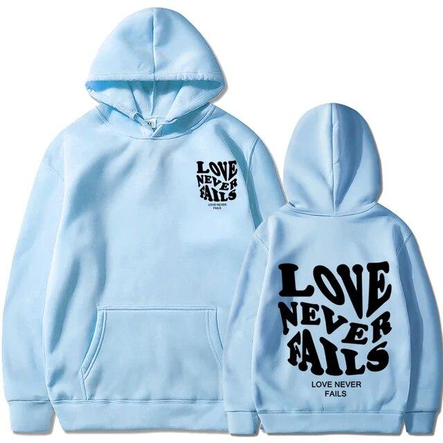 2023 Love Never Fails Print Letter Hoodies Women Sweatshirt Khaki Autumn Vintage Oversized Harajuku Loose Tops Casual Pullovers Unisex