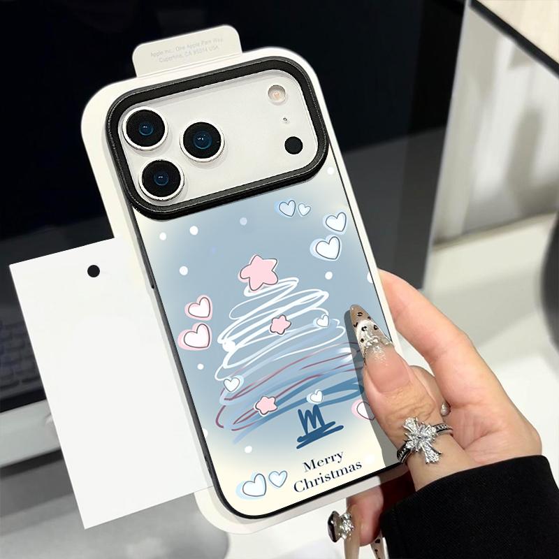 Blue Line Chirstmas Tree Design Shockproof Case for iPhone 17 16 15 14 Pro Max 13 Air - Flexible TPU Cover with Leather Texture