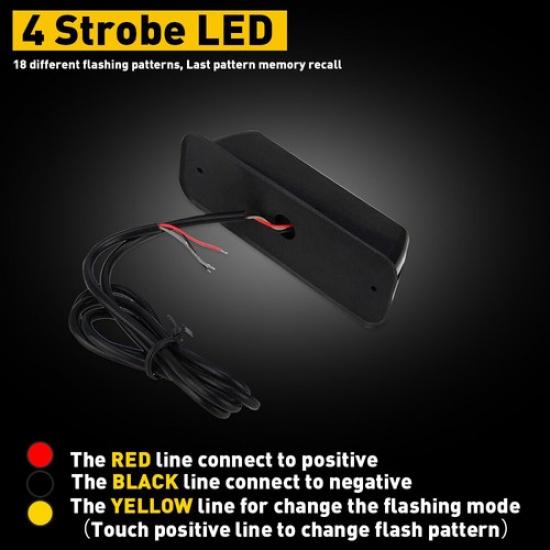 Amber/White 4LED Beacon  Car Warning Hazard Flash Strobe Brake Light