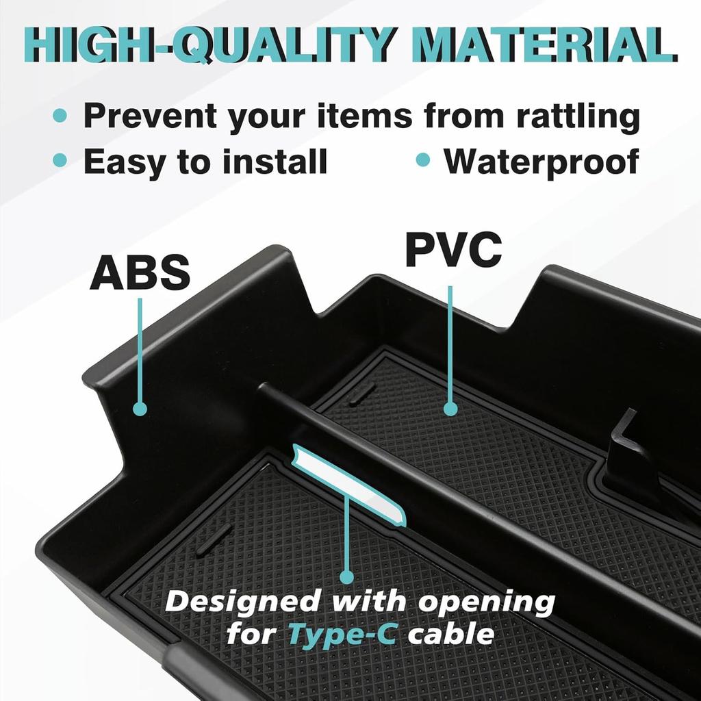 BestEvMod Center Console Organizer Tray Compatible with Chevy Blazer EV 2023 2024 Interior Accessories Armrest Storage Box ABS Material with PVC Trim